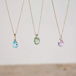Pendentif or 375 rose goutte briolette améthyste pastel et diamants