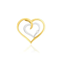 Pendentif or 375 2 tons diamant motif coeur