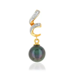 Pendentif or 375 2 tons perle de culture de Tahiti et diamant