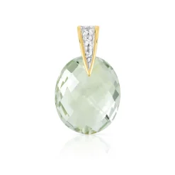 Pendentif or 375 2 tons quartz vert et diamant