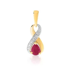 Pendentif or 750 2 tons rubis taille poire et diamant