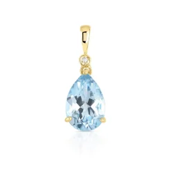 Pendentif or 375 2 tons topaze bleue traitée taille poire et diamant