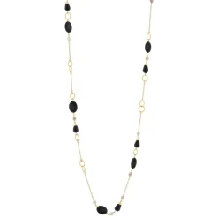 Sautoir argent 925 rose, onyx et agates grises 100 cm