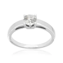 Solitaire or 750 blanc diamant synthétique 0,5 carat