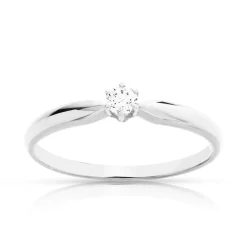 Solitaire or blanc 750 diamant synthétique 0,1 carat