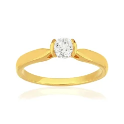 Solitaire or 750 jaune diamant synthétique 0.3 carat