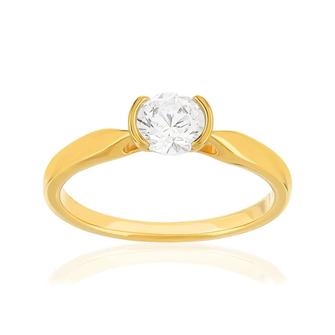 Solitaire or 750 jaune diamant synthétique 0.5 carat