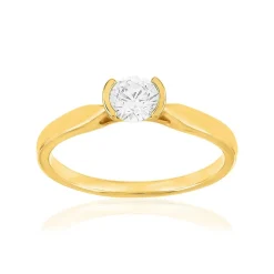 Solitaire or 750 jaune diamant synthétique 0.4 carat